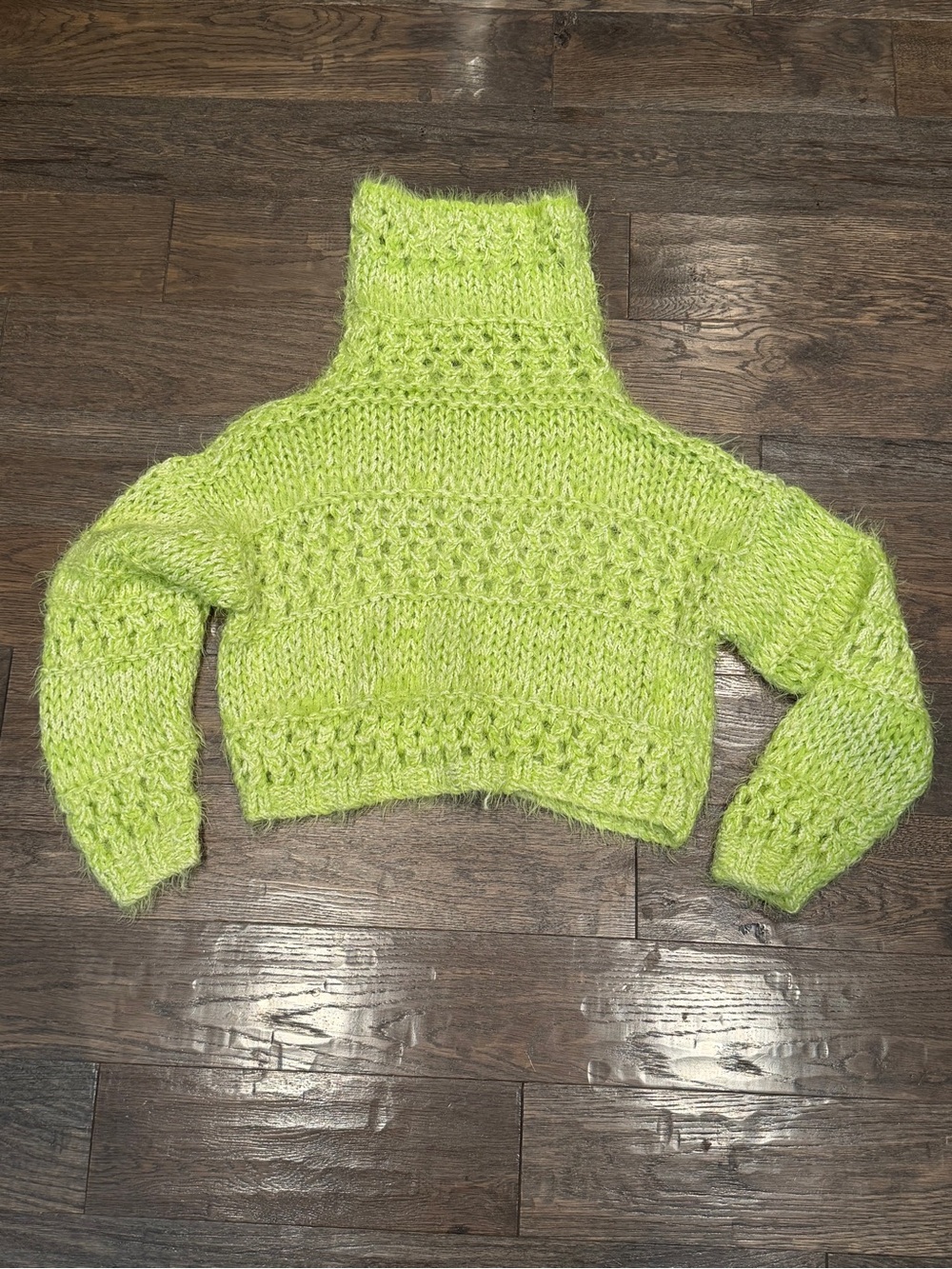 Free People Neon Lime Cropped Turtleneck Sweater
